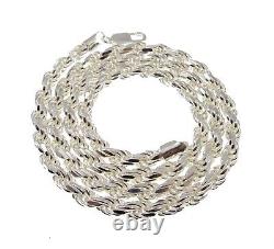 6MM Solid 925 Sterling Silver DIAMOND CUT ROPE CHAIN Bracelet or Necklace Italy