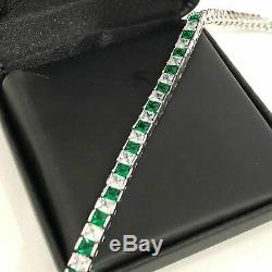6.00 CT Princess Cut Green Emerald Tennis Bracelet 7.50 14K White Gold Over