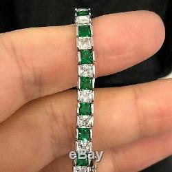 6.00 CT Princess Cut Green Emerald Tennis Bracelet 7.50 14K White Gold Over