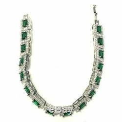 6.50 CT Vintage Green Emerald Diamond Tennis Bracelet 7.25 14K White Gold Over