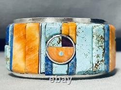 6 Inch Wrist Navajo Turquoise Inlay Sterling Silver Bracelet