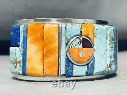 6 Inch Wrist Navajo Turquoise Inlay Sterling Silver Bracelet