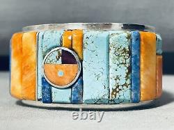 6 Inch Wrist Navajo Turquoise Inlay Sterling Silver Bracelet