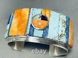 6 Inch Wrist Navajo Turquoise Inlay Sterling Silver Bracelet