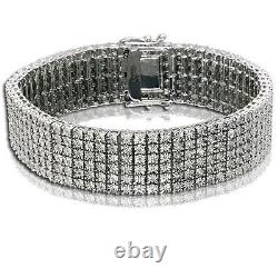 6 Row Men's Bracelet with natural Diamonds in Sterling Silver 8.5 Inches