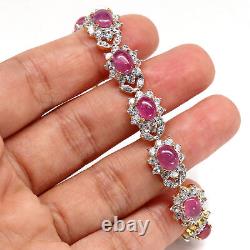 6 X 7 mm. Red Heated Ruby & White Unheated Topaz Bracelet 925 Sterling Silver