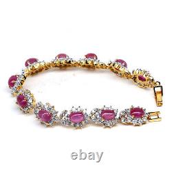 6 X 7 mm. Red Heated Ruby & White Unheated Topaz Bracelet 925 Sterling Silver