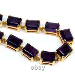 6 X 8 MM. Octagon with Round Purple Unheated Amethyst Bracelet 7 925 Silver