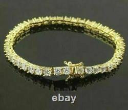 7CT Round Brillant Cut MoissaniteTennis Bracelet 14K Yellow Gold Over Silver 7'