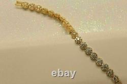 7CT Round Cut Simulated Diamond Cluster Tennis Bracelet 14k Yellow Gold Plated