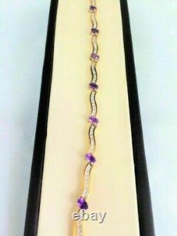 7Ct Oval Cut Purple Amethyst Lab Created Tennis Bracelet 14K Yellow Gold Finish
