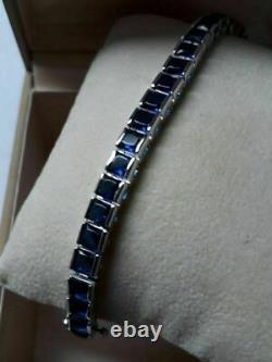 7.10 CT Princess Simulated Blue Tennis Bracelet 7 White Gold Plated Silver