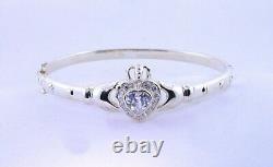 7 1/2 Inch Claddagh White Clear CZ Lab Created Sterling Silver Bracelet ES1022