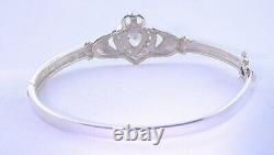 7 1/2 Inch Claddagh White Clear CZ Lab Created Sterling Silver Bracelet ES1022