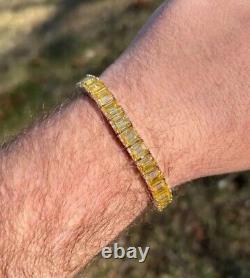 7.20Ct Emerald Cut Citrine Enegamnet Men's Tennis Bracelet 14K White Gold Plated