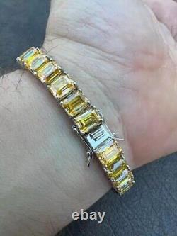 7.20Ct Emerald Cut Citrine Enegamnet Men's Tennis Bracelet 14K White Gold Plated