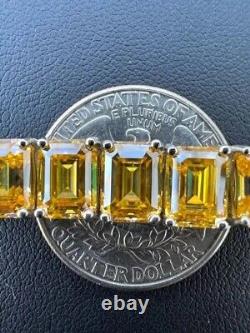 7.20Ct Emerald Cut Citrine Enegamnet Men's Tennis Bracelet 14K White Gold Plated