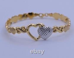 7.25 Hearts & Kisses Bracelet 14K Yellow White Gold Clad Silver XOXO 925