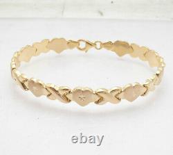 7.25 Hearts & Kisses XOXO Bracelet 10K Yellow Gold Clad Real Sterling Silver