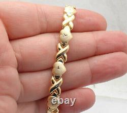 7.25 Hearts & Kisses XOXO Bracelet 10K Yellow Gold Clad Real Sterling Silver