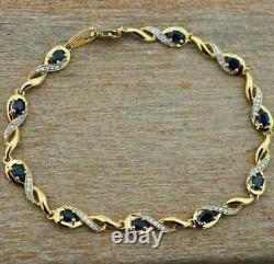 7.40 Ct Oval Simulated Sapphire Diamond Tennis Bracelet 14K Yellow Gold Plated
