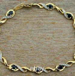 7.40 Ct Oval Simulated Sapphire Diamond Tennis Bracelet 14K Yellow Gold Plated