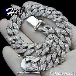 7.5men 925 Sterling Silver 12mm Icy Diamond Miami Cuban Chain Braceletsb12