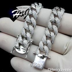 7.5men 925 Sterling Silver 12mm Icy Diamond Miami Cuban Chain Braceletsb12