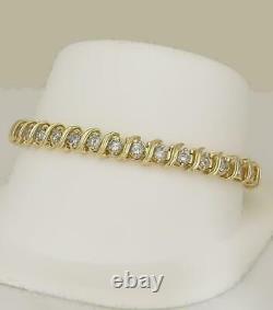 7 Ct 14k Yellow Gold Over Round S-Link Created Diamond Tennis Bracelet 7.5 Inch