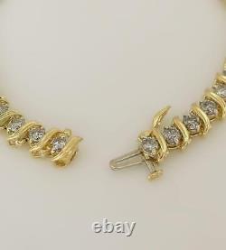 7 Ct 14k Yellow Gold Over Round S-Link Created Diamond Tennis Bracelet 7.5 Inch