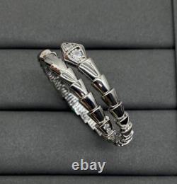 7 Real Round Moissaniet Open Cuff Serpent Viper Bracelet in 925 Silver