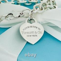 7 Small Please Return to Tiffany & Co Heart Tag Silver Charm Bracelet