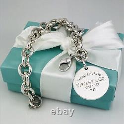 7 Small Return to Tiffany and Co Round Tag Bracelet Charm 925 Silver Authentic