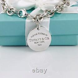 7 Small Return to Tiffany and Co Round Tag Bracelet Charm 925 Silver Authentic