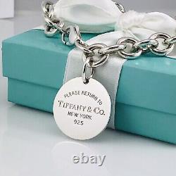 7 Small Return to Tiffany and Co Round Tag Bracelet Charm 925 Silver Authentic