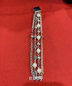 7 inch Michael Dawkins Sterling Silver Pearl Four Chain Link Bracelet