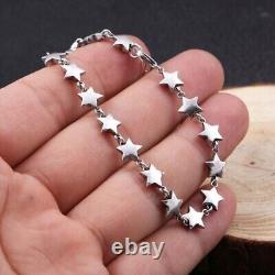 7mm Five Star Link Women's Bracelet 925 Sterling Silver Chain All Size Available