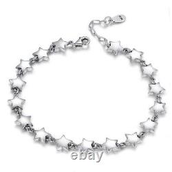 7mm Five Star Link Women's Bracelet 925 Sterling Silver Chain All Size Available