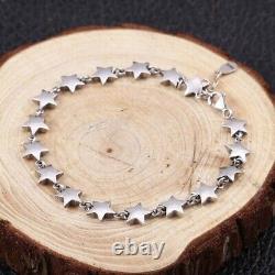 7mm Five Star Link Women's Bracelet 925 Sterling Silver Chain All Size Available