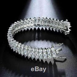8CT Princess & Round Cut Diamond 3-Row Tennis Bracelet 7.25 14K White Gold Over