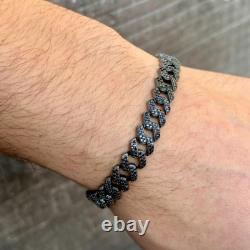 8CT Round Simulated Black Diamond Men's Cuban Bracelet 925 Black Sterling Silver