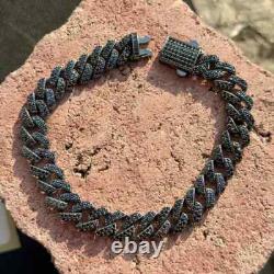 8CT Round Simulated Black Diamond Men's Cuban Bracelet 925 Black Sterling Silver