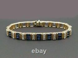8Ct Baguette Cut Blue Sapphire & Diamond Tennis Bracelet 14K Yellow Gold Finish
