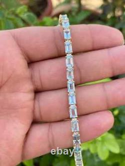 8Ct Emerald Simulated Aquamarine 925 Yellow Sterling Silver Tennis Link Bracelet