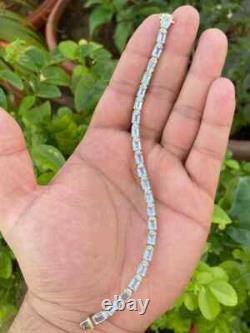 8Ct Emerald Simulated Aquamarine 925 Yellow Sterling Silver Tennis Link Bracelet