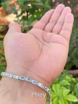 8Ct Emerald Simulated Aquamarine 925 Yellow Sterling Silver Tennis Link Bracelet
