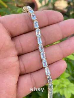 8Ct Emerald Simulated Aquamarine 925 Yellow Sterling Silver Tennis Link Bracelet