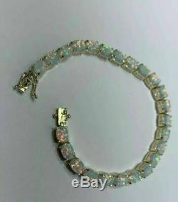 8Ct Oval Cut Fire Opal 7.25 Inches Tennis Bracelet 14k Yellow Gold Finish