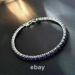 8Ct Round Blue Sapphire Women Lab-Created Tennis Bracelet 14K White Gold Plated