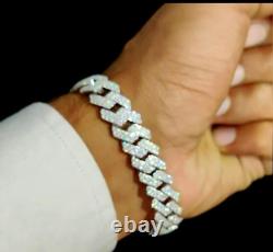 8Ct Round Cut Lab-Created Diamond Men's Cuban Link Bracelet 925 Sterling Silver